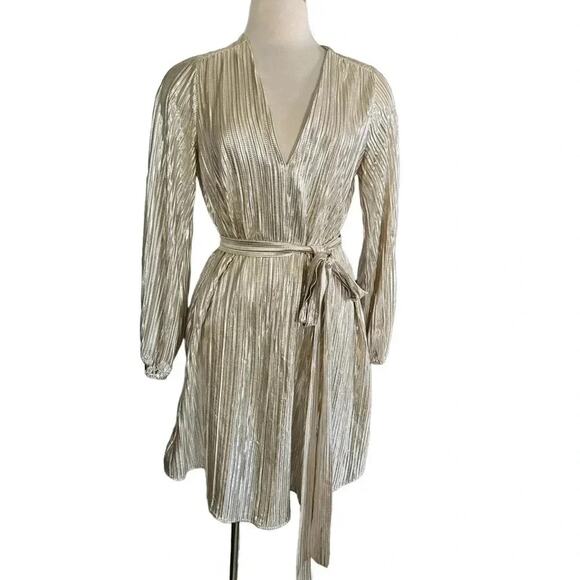 BOSTON PROPER Metallic Pleated Long Sleeve Dress Size M - Picture 12 of 12